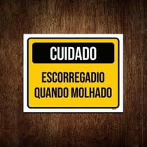 Kit 5 Placas Sinalização Cuidado Escorregadio Quando Molhado