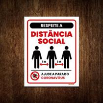 Kit 5 Placas Sinalização Respeite Distância Social Mínima 1m