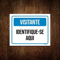 Kit 5 Placas Sinalização Visitante Identifique-se Aqui Azul