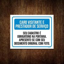 Kit 5 Placas Visitantes Prestadores Cadastro Obrigatório