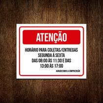 Kit 5 Placasinalização - Atenção Horário Coletas Entregas