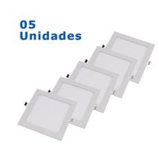 Kit 5 Plafon 18w Luminária Led Painel Embutir Quadrado Slim Branco Frio