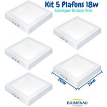 Kit 5 Plafon Led Sobrepor Quadrado 18w 6500K Leitoso Blumenau