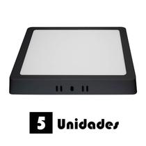 Kit 5 Plafon Led Sobrepor Quadrado Preto 3000k 18w 22x22