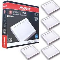 Kit 5 Plafon Painel de Led Avant Pop 18W Branco 6500K 1080 Lúmens Quadrado de Sobrepor 22x22cm Bivol