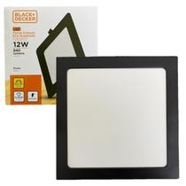 Kit 5 Plafon Quadrado Embutir 12w Preto Branco Neutro 4000K