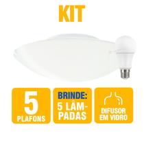 Kit 5 Plafon Redondo Taschibra Jurerê 25cm Vidro Fosco com Lâmpadas