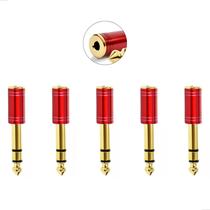 kIT 5 Plug Adaptador P2 / P10 Vermelho Ouro Estéreo Conector Fone
