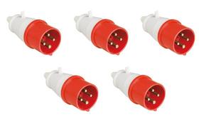 Kit 5 plug industrial 3p+t 16a vermelho 6h 380/440v omg 4076