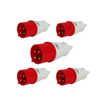 Kit 5 plug industrial 3p+t 32a vermelho 6h 380/440v omg 4276