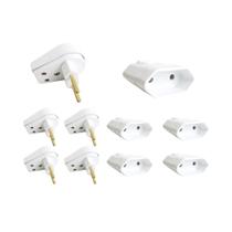 Kit 5 Plug Macho Gigante 2 Pinos 2P + Tomada Fêmea 10A Branca - Ilumi