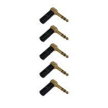 Kit 5 Plug P10 Estéreo Em L 90º Preto Dourado Mxt