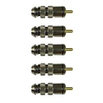 Kit 5 Plug Rca Macho Metal Cromado Ponta Dourada - Preto