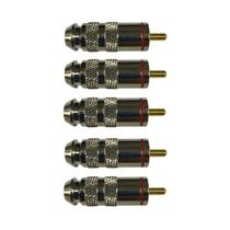 Kit 5 Plug Rca Macho Metal Cromado Ponta Dourada - Vermelho