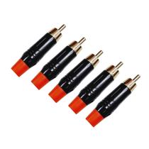 Kit 5 Plug Rca Macho Metal Profissional Preto Dourado Mxt