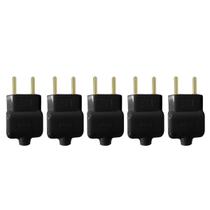 Kit 5 Plug Tomada Macho Pino Prensa Cabo 2P Preto 20A 250V