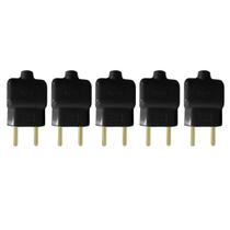 Kit 5 Plug Tomada Pino Macho Prensa Cabo 2P Preto 10A 250V