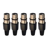 Kit 5 Plug Xlr Fêmea Metal Simples Cromado Dreamer