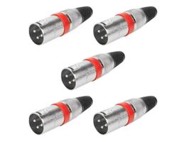 Kit 5 Plugs XLR Cannon Macho Profissional Vermelho