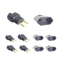 Kit 5 Plugue Macho 2 Pinos 2P + Tomada Fêmea 10A Preto - Ilumi