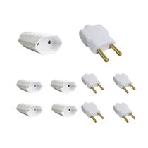 Kit 5 Plugue Macho 2 Pinos 2P +Tomada Fêmea 20A Branca - Ilumi