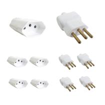 Kit 5 Plugue Macho 3 Pinos 2P+T + Tomada Fêmea 10A Branca