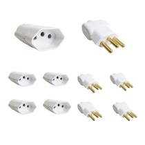 Kit 5 Plugue Macho 3 Pinos 2P+T + Tomada Fêmea 20A Branca - Ilumi