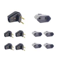 Kit 5 Plugue Macho Gigante 2 Pinos 2P +Tomada Fêmea 10A Preto - Ilumi