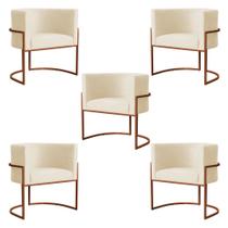 Kit 5 Poltronas Decorativa Luana Base Bronze Veludo Bege - Montanaris Decor Kit 5 Poltronas Decorativa Luana Base Bronze Veludo Bege - Montanaris Decor