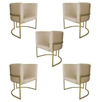 Kit 5 Poltronas Decorativa Luana Base Gold PU Bege - Montanaris Decor