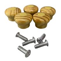 Kit 5 Pomel Pegador Puxador de Madeira Premium Para Tampa de Panela com Parafuso Vidro, Aluminio e Ferro