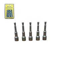 Kit 5 Ponteira Bits Soquete Canhão 3/8 65MM Magnéticos CRV Profissional