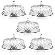 Kit 5 Porta Bolos Glassy Crippa Boleira com Cúpula Transparente Suporte para Doces Padaria Hotel