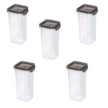 Kit 5 Porta Condimentos Quadrado Trava Mais 1,24L Cristal