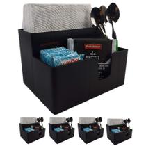 Kit 5 Porta Guardanapos Organizador Sachê Açúcar Mexedor de Mesa Preto - Coza