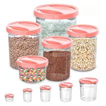 Kit 5 Porta Mantimentos Conjunto de Potes Tampa Rosca Rosa Uninjet Cozinha Arroz Feijão Macarrão Café Açúcar Sal Farinha Decoração