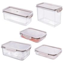 Kit 5 Porta Mantimentos Ret Trava+ Cristal Vedação Hermética