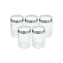 Kit 5 Porta Mantimentos Vidro com Tampa Aço Inox e Visor 1,2L Lyor