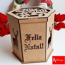 kit 5 Porta Panetone Sextavado Feliz Natal Em Mdf Cru