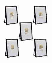Kit 5 Porta Retrato em Metal e Vidro para Foto 10x15 Preto
