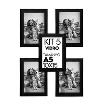 Kit 5 Porta retrato Moldura Madeira Fotos 10x15 com Vidro Lembrancinha de Festa