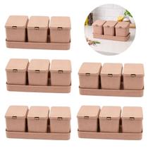 Kit 5 Porta Temperos de Bambu Rosa Ideal para Cozinha Gourmet