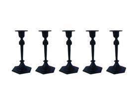 Kit 5 Porta Vela Castiçal Simples 18cm Preto - Decorativo