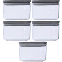 Kit 5 Portes Herméticos 500ml Plástico Quadrado Chumbo Plasvale Mantimentos