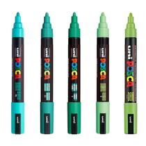 Kit 5 Posca PC-5M Verde,Claro, Esmeralda,Vd Água, Maçã Verde