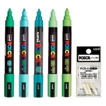 Kit 5 Posca Tons de Verde Posca PC-5M + Refil