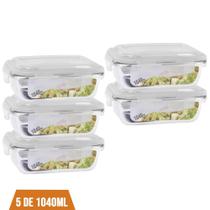 Kit 5 Pote 1040ml Vidro Hermético Marmita Mantimento Fitness Kit 5 Pote 1040ml Vidro Hermético Marmita Mantimento Fitness