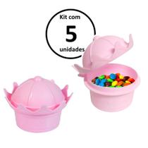 Kit 5 Pote de Lembrança Coroa Princesa p/ Festa Infantil Rosa