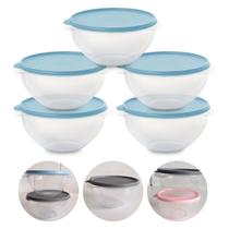 Kit 5 Pote de Plástico Hermético 1L Marmita C/ Tampa Bowl Redondo Tijela Vasilha Alimentos