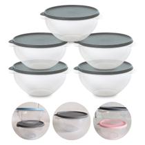 Kit 5 Pote de Plástico Hermético 1L Marmita C/ Tampa Bowl Redondo Tijela Vasilha Alimentos